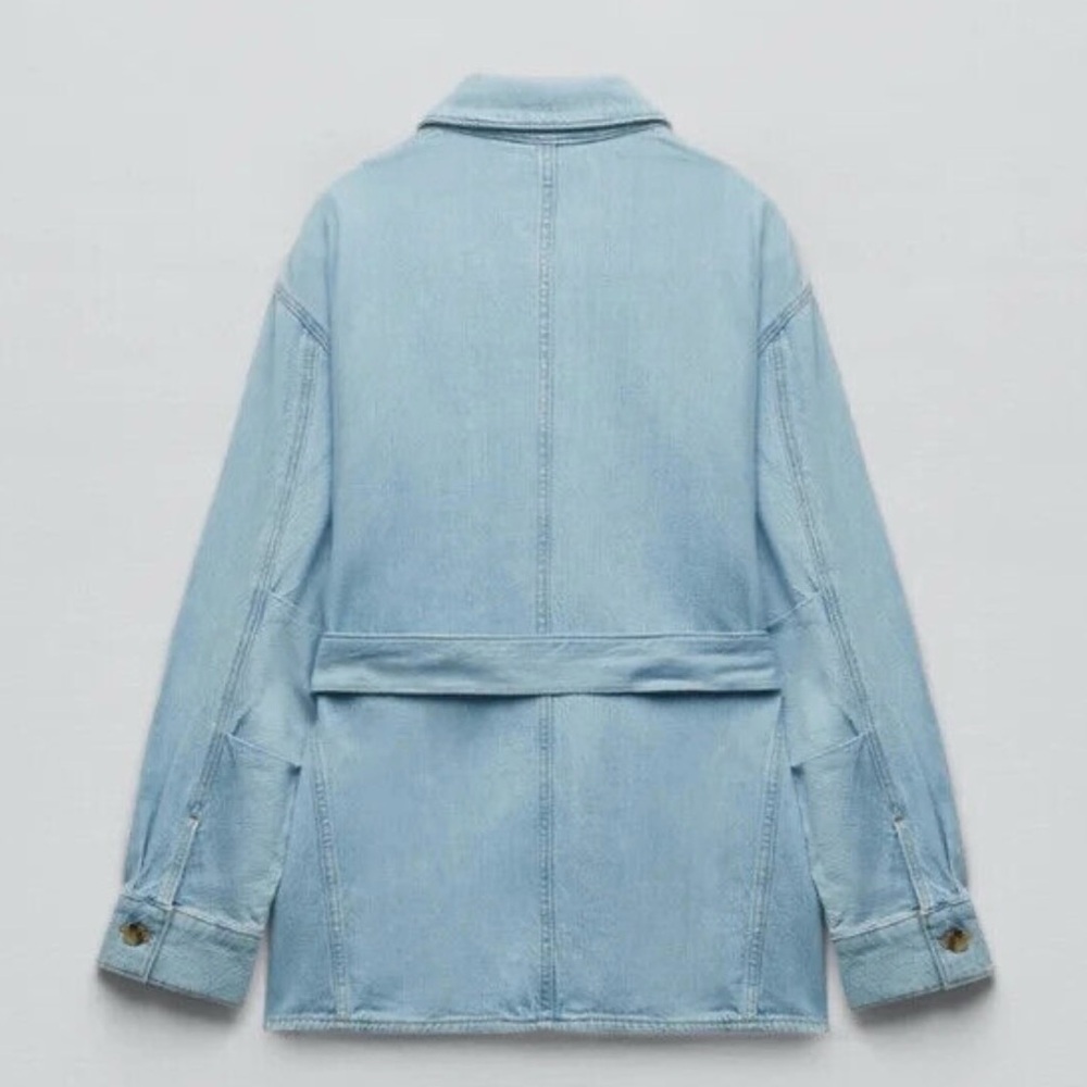 Zara ๐ Denim Oversized Cargo Shirt Jacket with Belt Size M - Picture 2 of 12